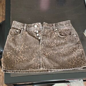 Zara Brown Leopard-Print Denim Mini Skirt